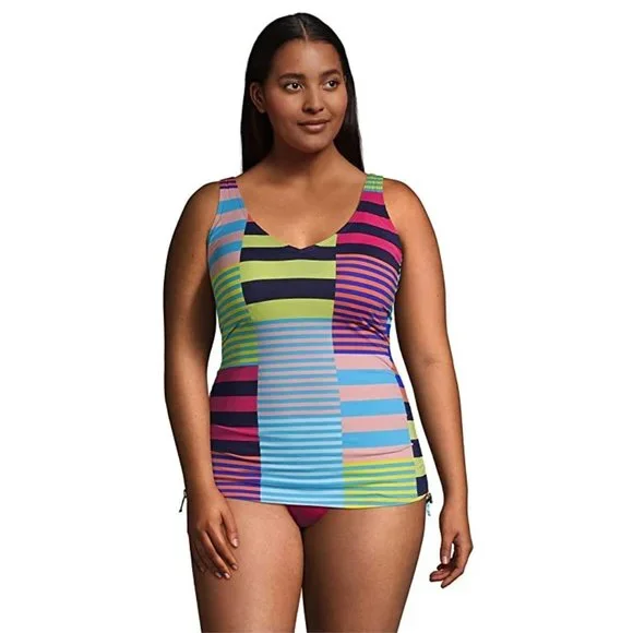 NWT Lands End Adjustable Cinch V-Neck Underwire Tankini Top Size 22W $120 HH308 - Picture 3 of 5